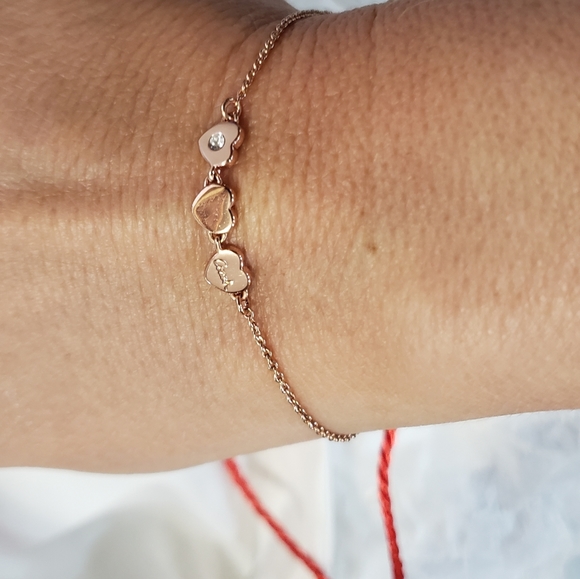 NWOT Coach Bracelet Tri Heart Rose Gold Swarovski - Picture 3 of 8